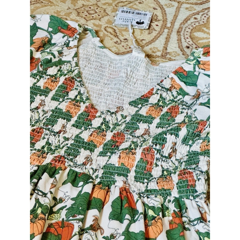 NWT Kate Quinn Women's Flutter Sleeve Smocked Midi Dress Pumpkin‎ Heirloom Large - Picture 3 of 7